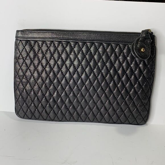 Juicy Couture black metallic leather quilted sequin clutch